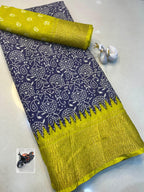 Premium Kiwi Crushed Dola Silk Saree – Original Jacquard Border & Running Blouse