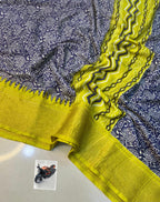 Premium Kiwi Crushed Dola Silk Saree – Original Jacquard Border & Running Blouse