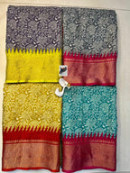 Premium Kiwi Crushed Dola Silk Saree – Original Jacquard Border & Running Blouse