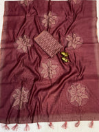Pure Malai Cotton Saree – Bandhani Prints with Aari & Gota Mirror Work