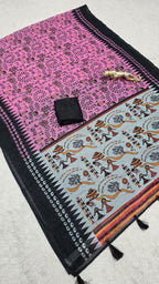 Premium Lilan Cotton Digital Print Saree – Soft, Lightweight & Trendy Folk Motifs