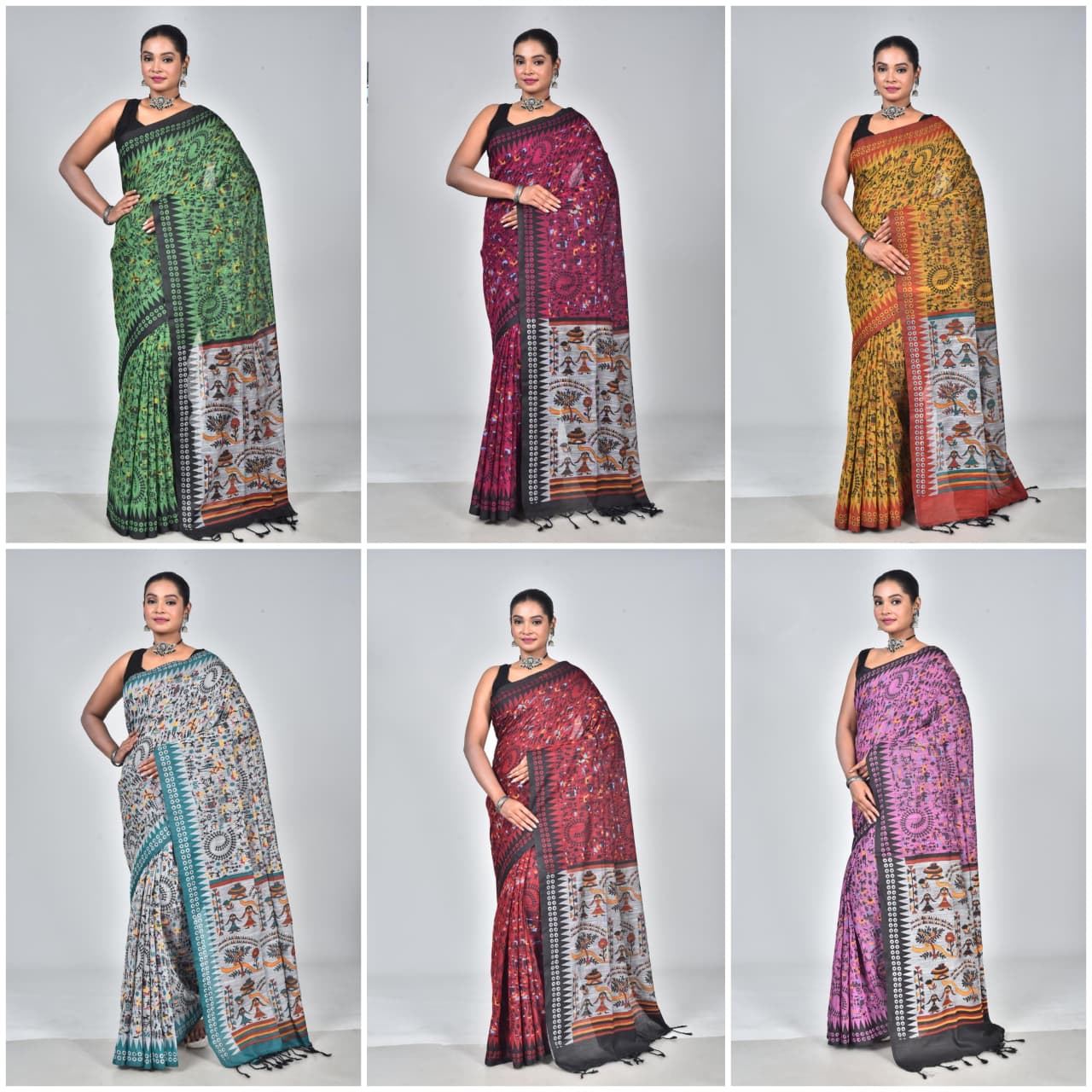 Premium Lilan Cotton Digital Print Saree – Soft, Lightweight & Trendy Folk Motifs