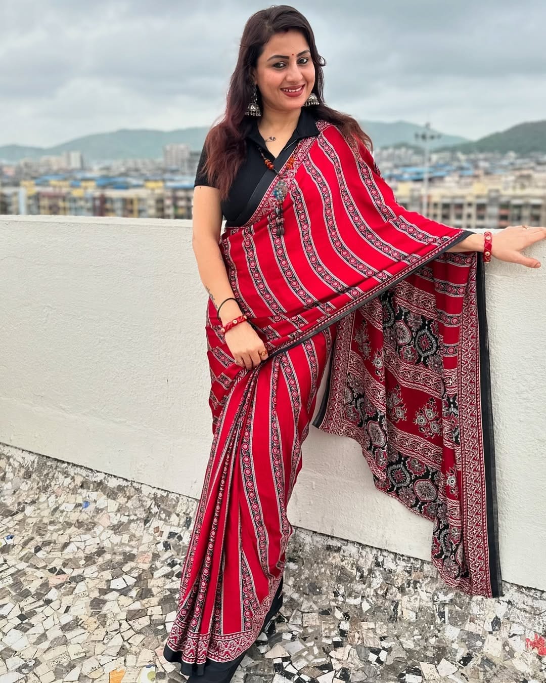 Super Hit Semi Gajji Silk Saree – Original Japan Satin Silk with Ajrakh Print Border & Rich Pallu