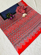Super Hit Semi Gajji Silk Saree – Original Japan Satin Silk with Ajrakh Print Border & Rich Pallu