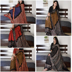 Super Hit Semi Gajji Silk Saree – Original Japan Satin Silk with Ajrakh Print Border & Rich Pallu
