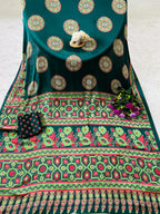 Super Hit Semi Gajji Silk Saree – Original Japan Satin Silk with Ajrakh Print Border & Rich Pallu