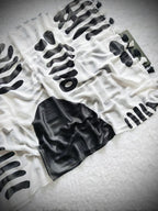 Heavy Marshmallow Georgette Saree – Black & White Digital Print with Cotton Tassels.