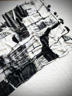 Heavy Marshmallow Georgette Saree – Black & White Digital Print with Cotton Tassels.
