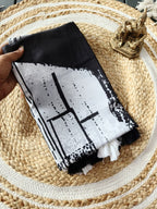 Heavy Marshmallow Georgette Saree – Black & White Digital Print with Cotton Tassels.
