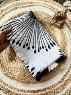 Heavy Marshmallow Georgette Saree – Black & White Digital Print with Cotton Tassels.