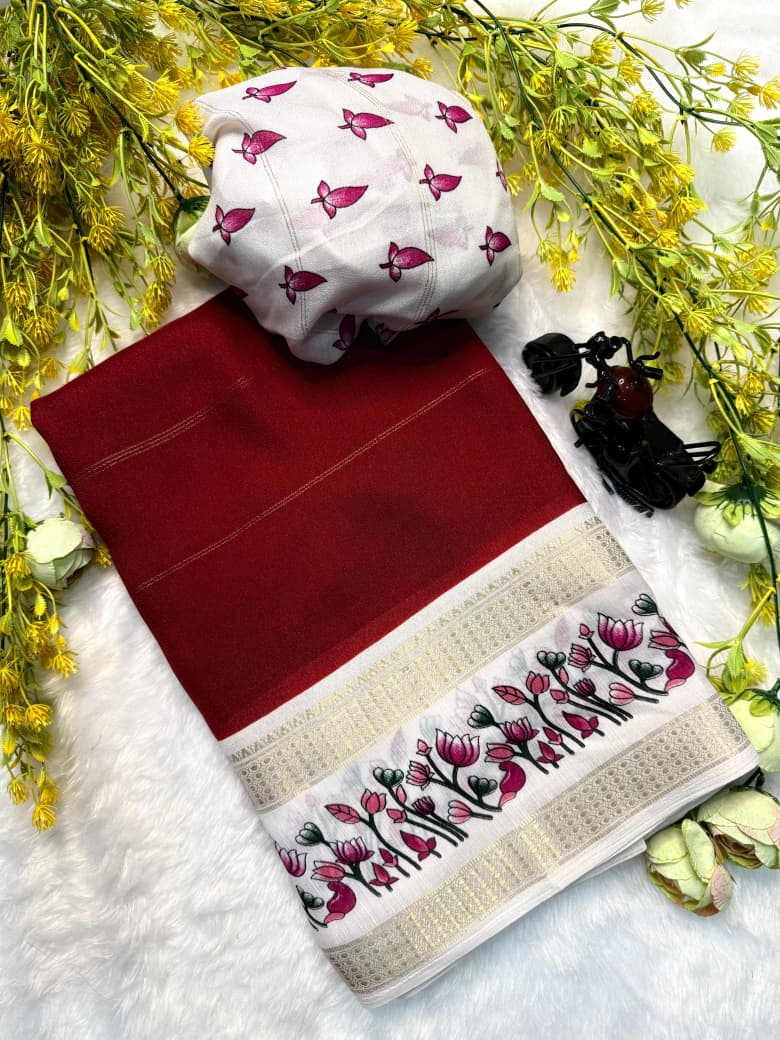 Soft Marsh Melon Saree – Self Jacquard Design with Contrast Zari Hamsa Borders.