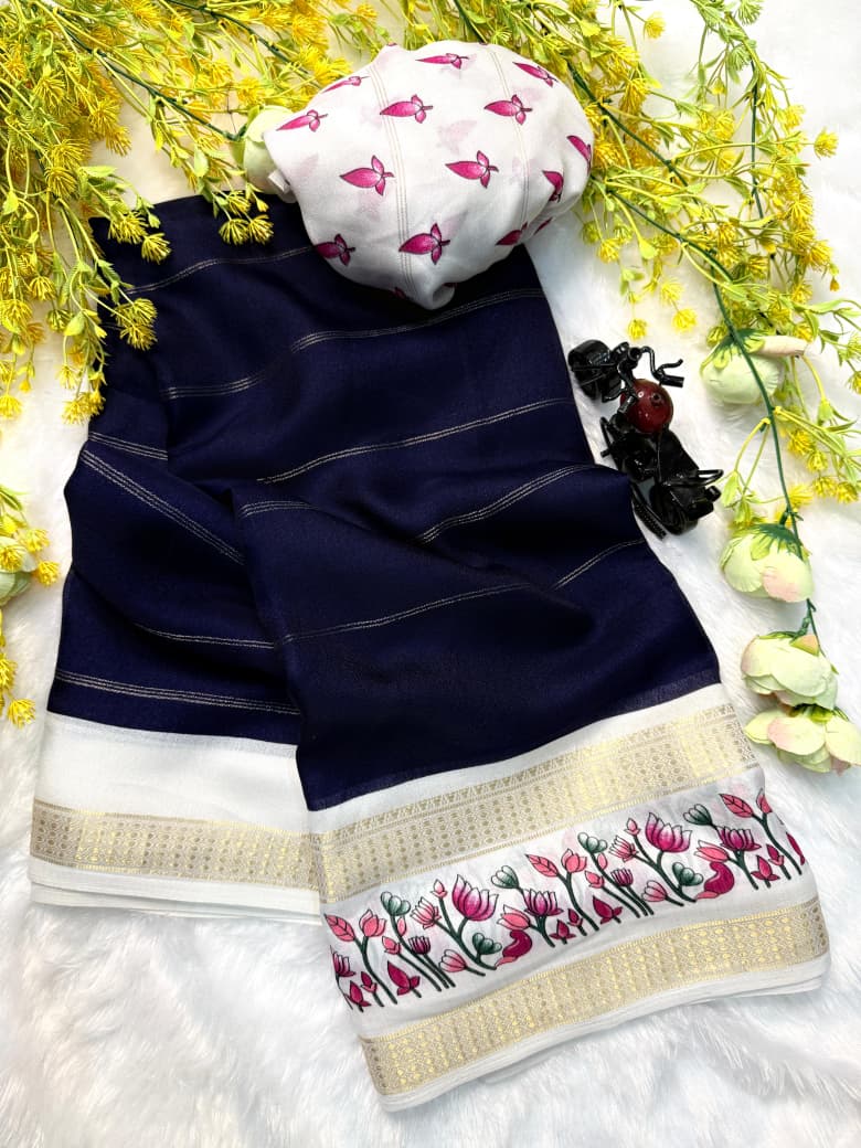 Soft Marsh Melon Saree – Self Jacquard Design with Contrast Zari Hamsa Borders.