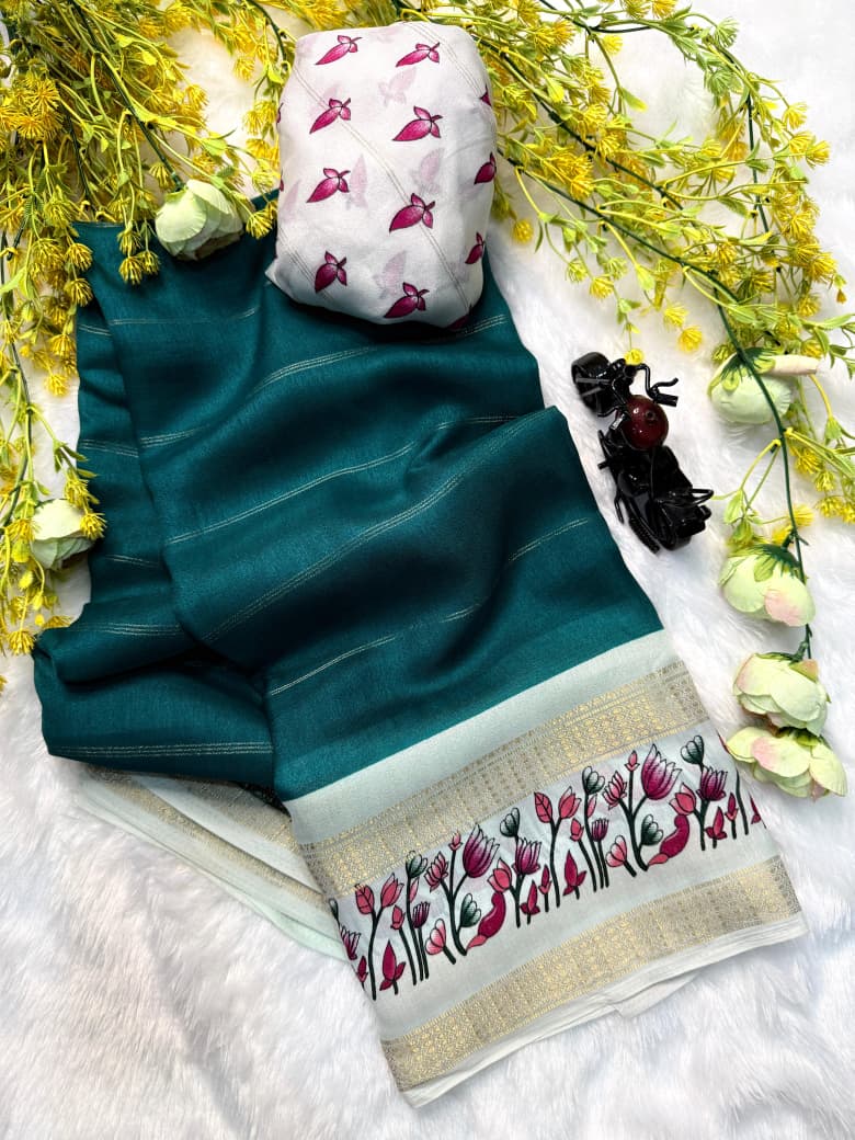 Soft Marsh Melon Saree – Self Jacquard Design with Contrast Zari Hamsa Borders.