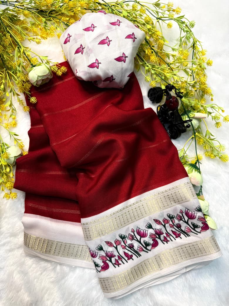 Soft Marsh Melon Saree – Self Jacquard Design with Contrast Zari Hamsa Borders.