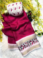 Soft Marsh Melon Saree – Self Jacquard Design with Contrast Zari Hamsa Borders.