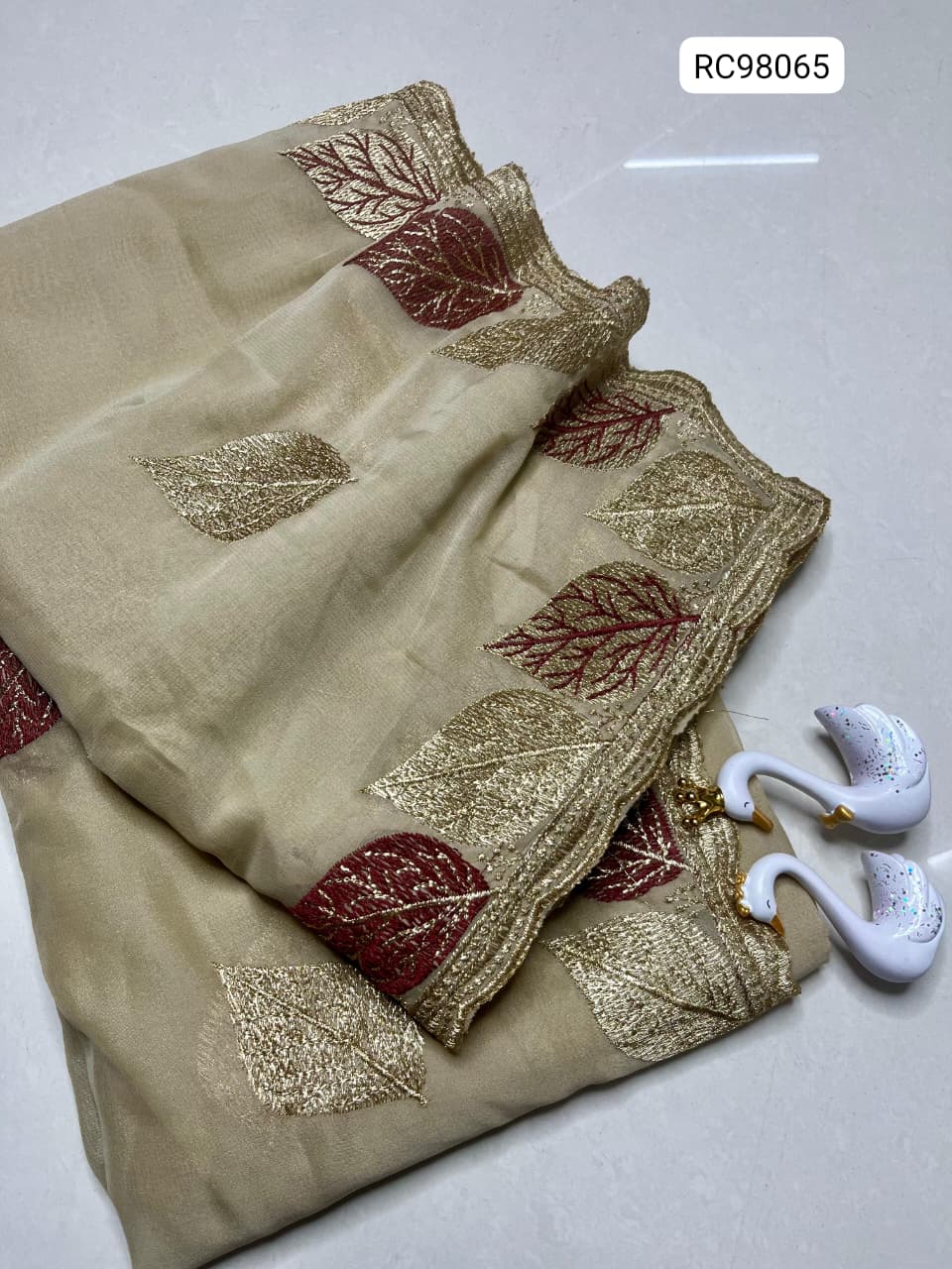 Chiffon Saree – Floral Embroidery & Cutwork Border.