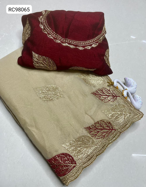 Chiffon Saree – Floral Embroidery & Cutwork Border.