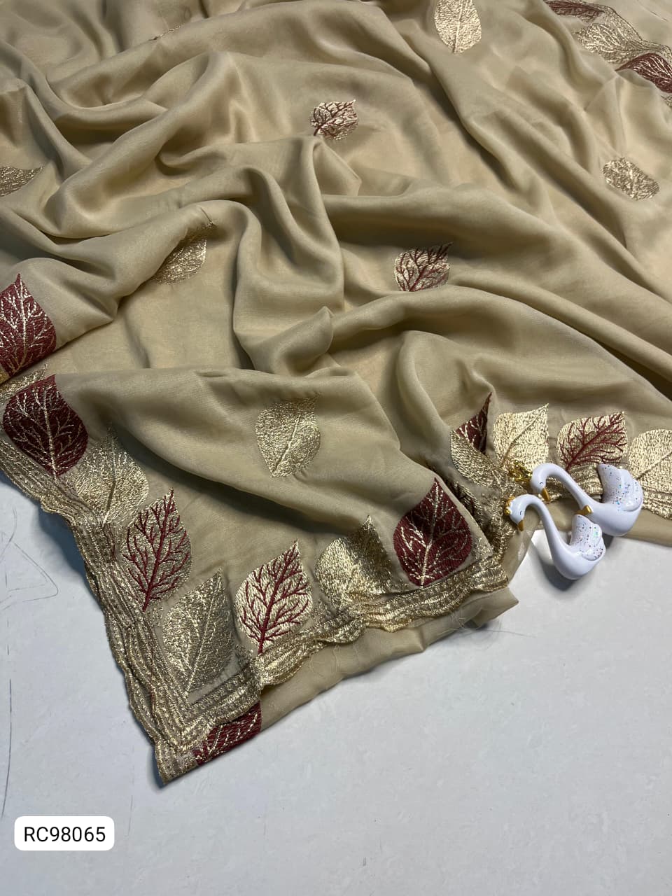 Chiffon Saree – Floral Embroidery & Cutwork Border.