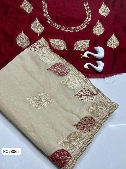 Chiffon Saree – Floral Embroidery & Cutwork Border.