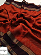 Beautiful Georgette Checks Saree – Contrast Border & Tassel Pallu.