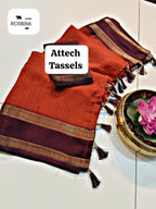 Beautiful Georgette Checks Saree – Contrast Border & Tassel Pallu.