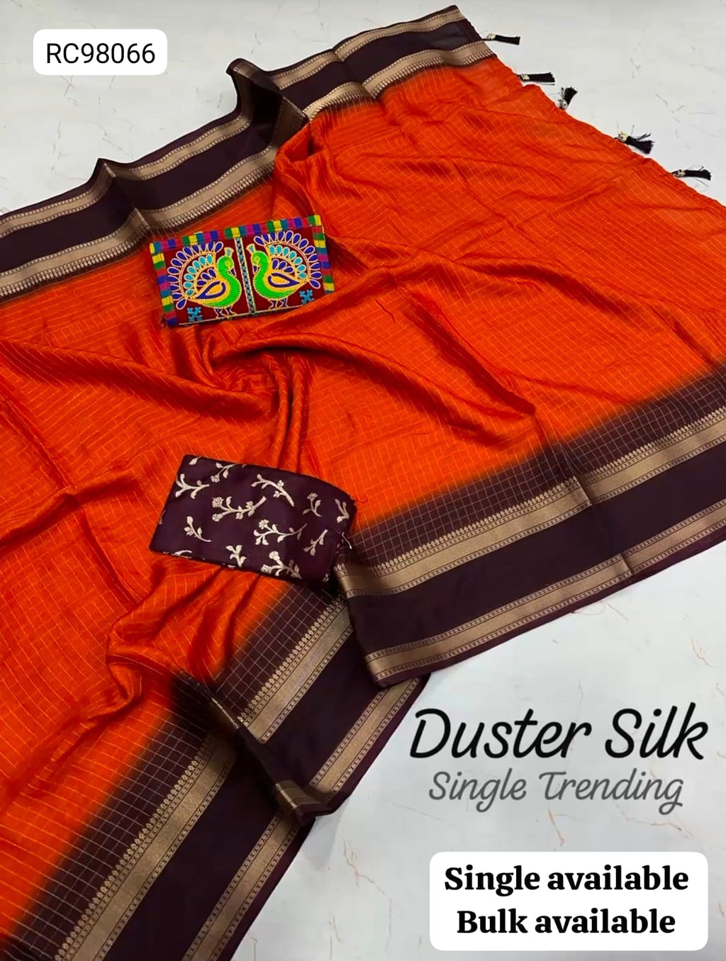 Beautiful Georgette Checks Saree – Contrast Border & Tassel Pallu.