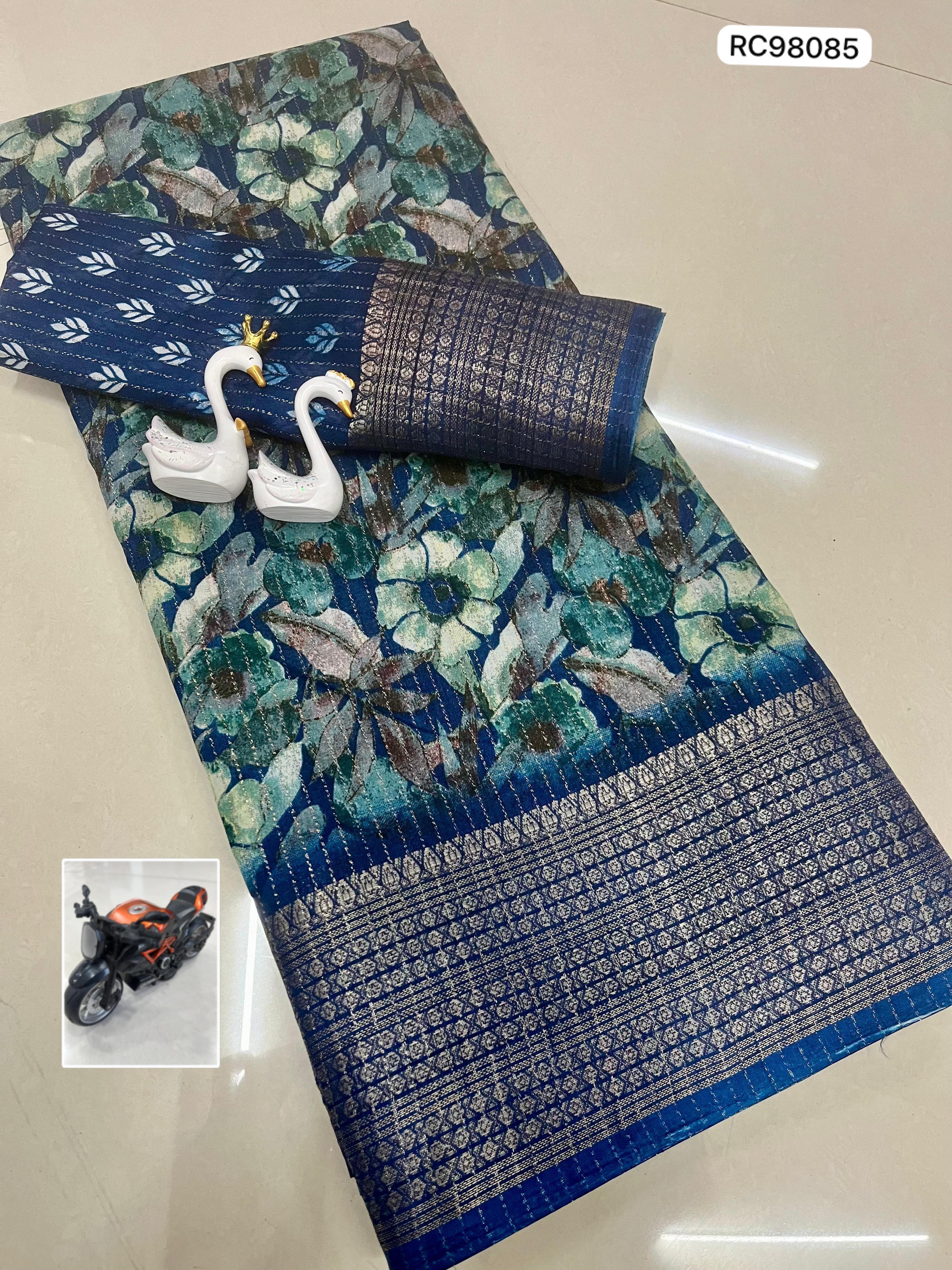 Heavy Reco Silk Saree – Floral Print & Ikkat Blouse.