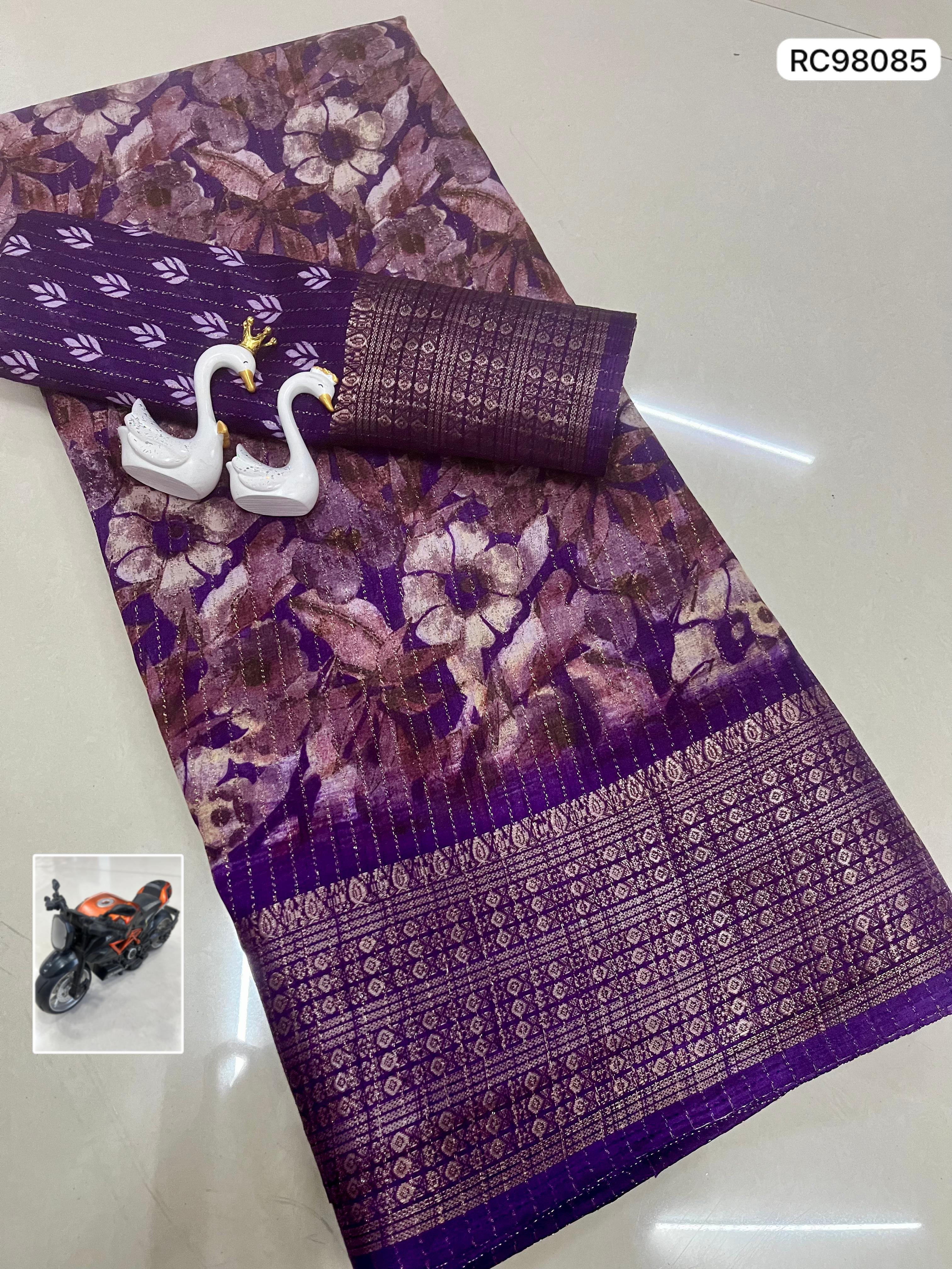 Heavy Reco Silk Saree – Floral Print & Ikkat Blouse.