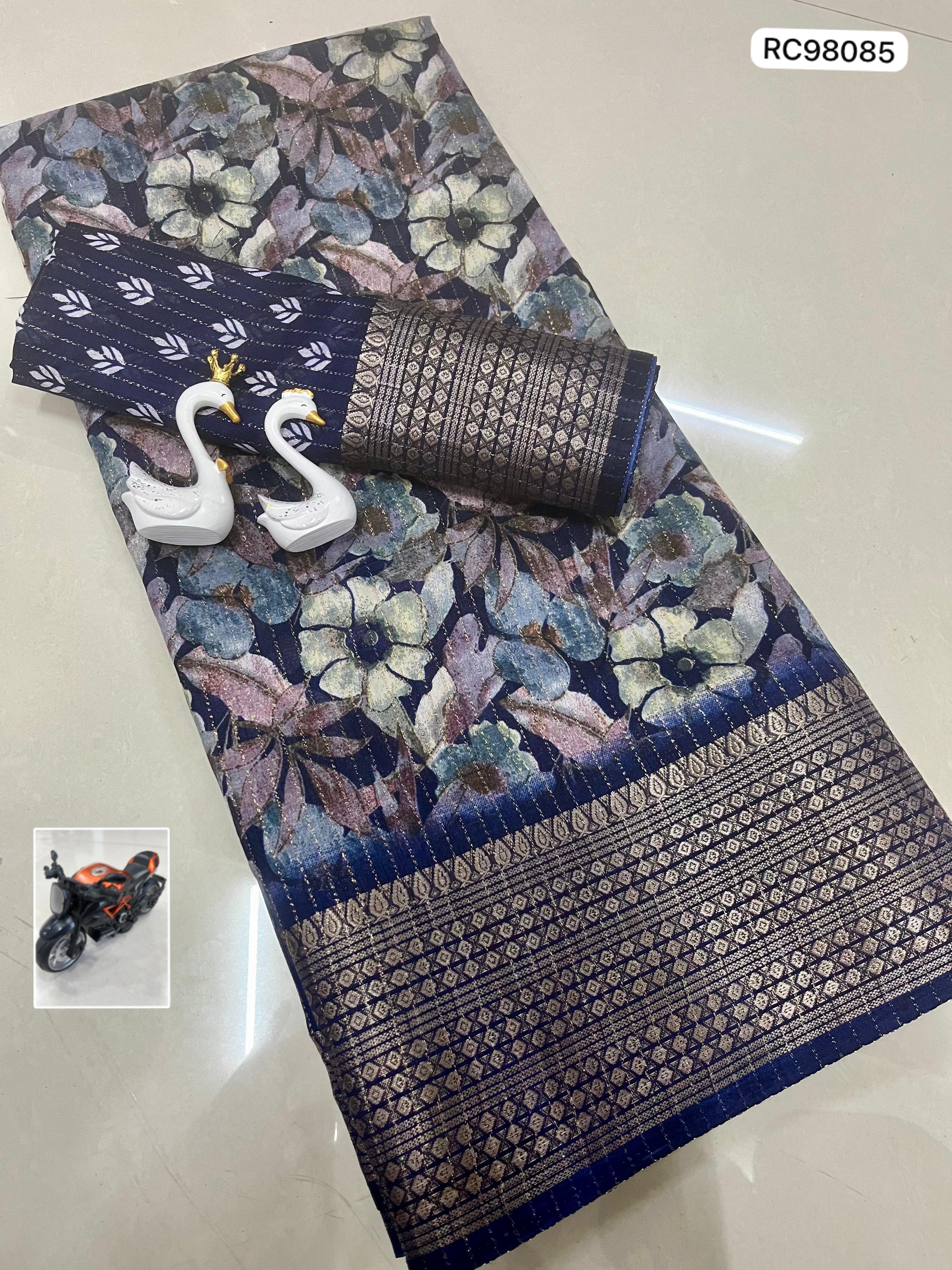 Heavy Reco Silk Saree – Floral Print & Ikkat Blouse.