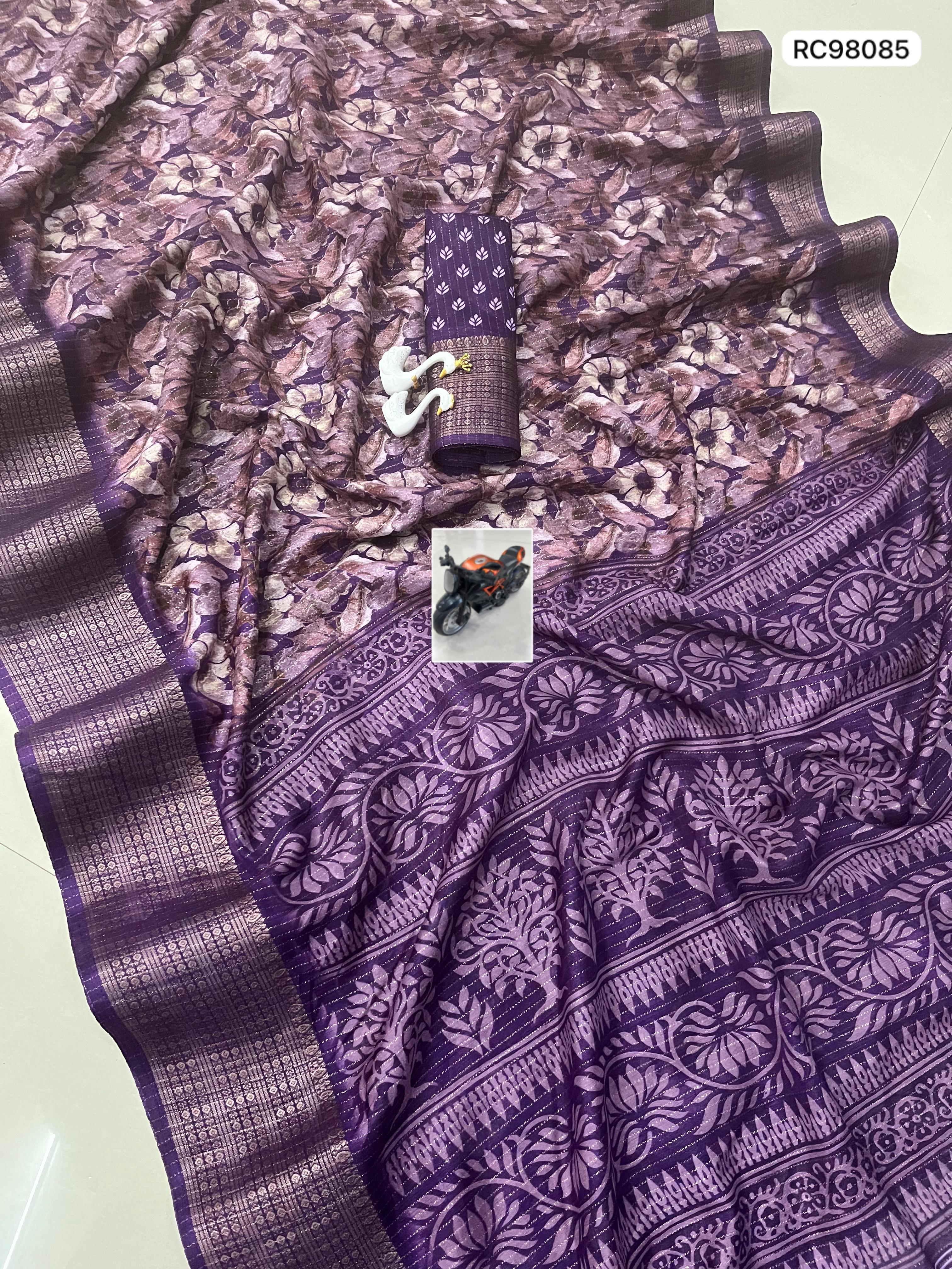 Heavy Reco Silk Saree – Floral Print & Ikkat Blouse.