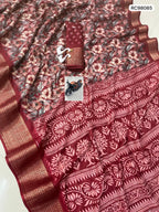 Heavy Reco Silk Saree – Floral Print & Ikkat Blouse.