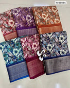 Heavy Reco Silk Saree – Floral Print & Ikkat Blouse.