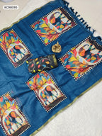 Heavy Linen Blooming Saree – Gajraj Digital Print & Gold Border.