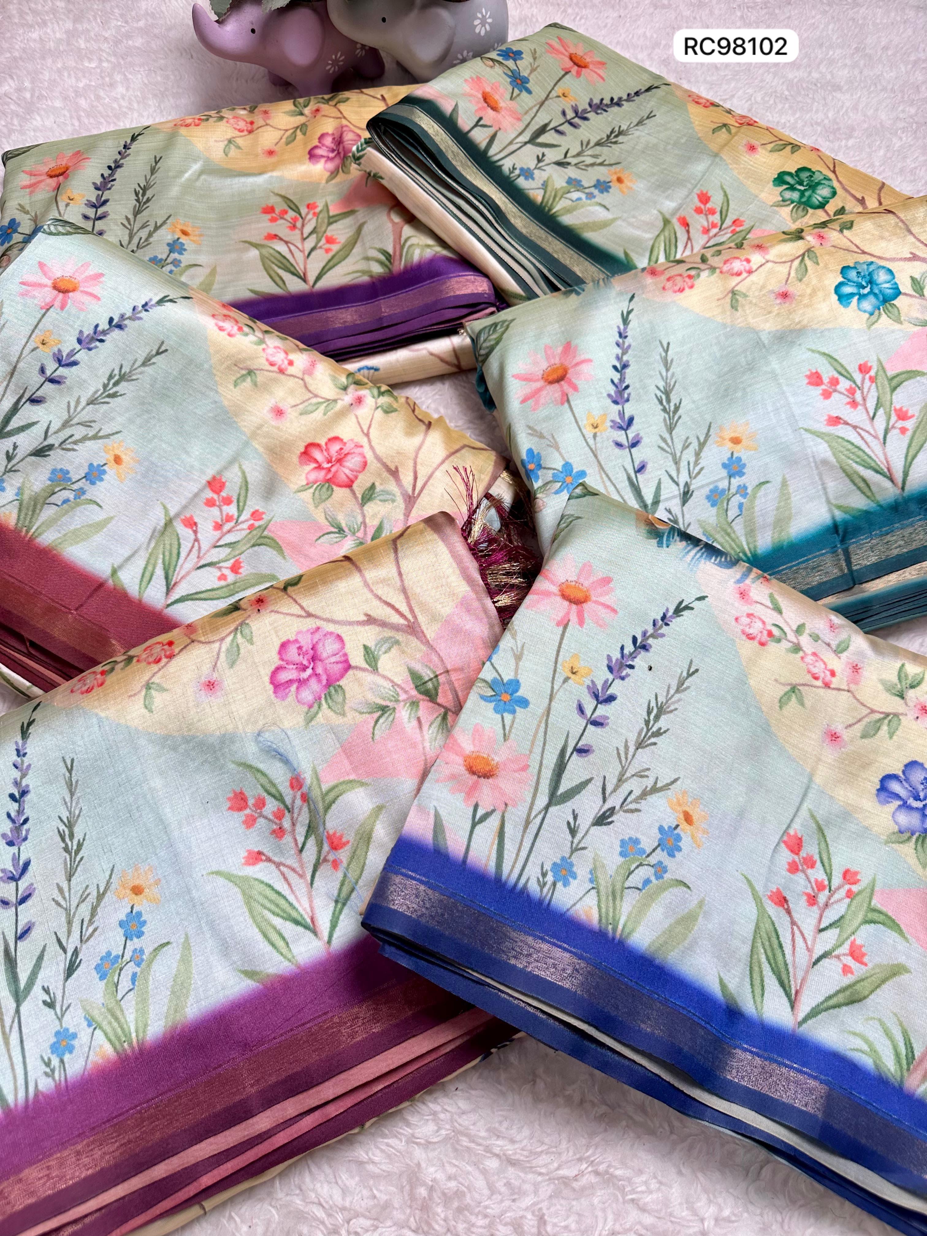 Opulent Malai Silk Saree Featuring Peacock & Floral Motifs.