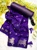 Soft Dola Silk Saree – Uniform Design with Jacquard Butti & Contrast Zari Cow Borders