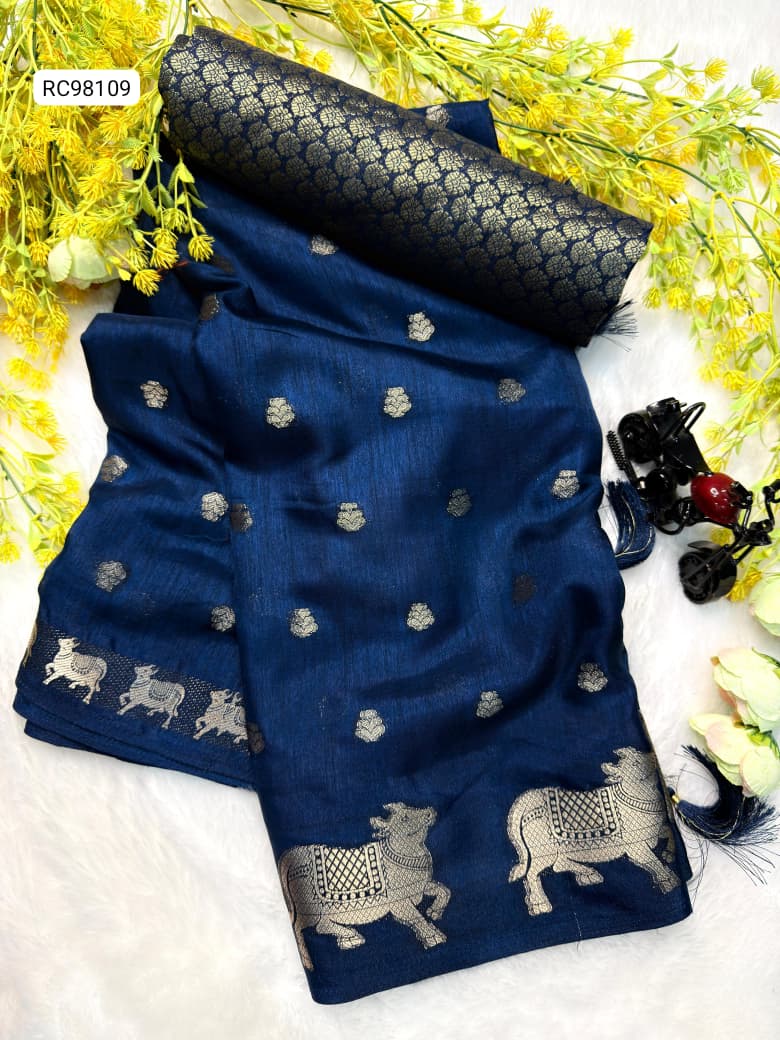 Soft Dola Silk Saree – Uniform Design with Jacquard Butti & Contrast Zari Cow Borders