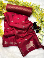 Soft Dola Silk Saree – Uniform Design with Jacquard Butti & Contrast Zari Cow Borders