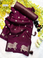 Soft Dola Silk Saree – Uniform Design with Jacquard Butti & Contrast Zari Cow Borders