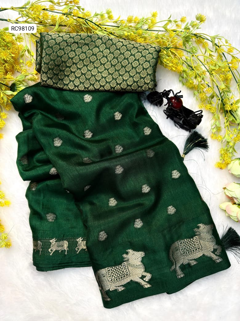 Soft Dola Silk Saree – Uniform Design with Jacquard Butti & Contrast Zari Cow Borders