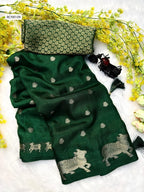 Soft Dola Silk Saree – Uniform Design with Jacquard Butti & Contrast Zari Cow Borders