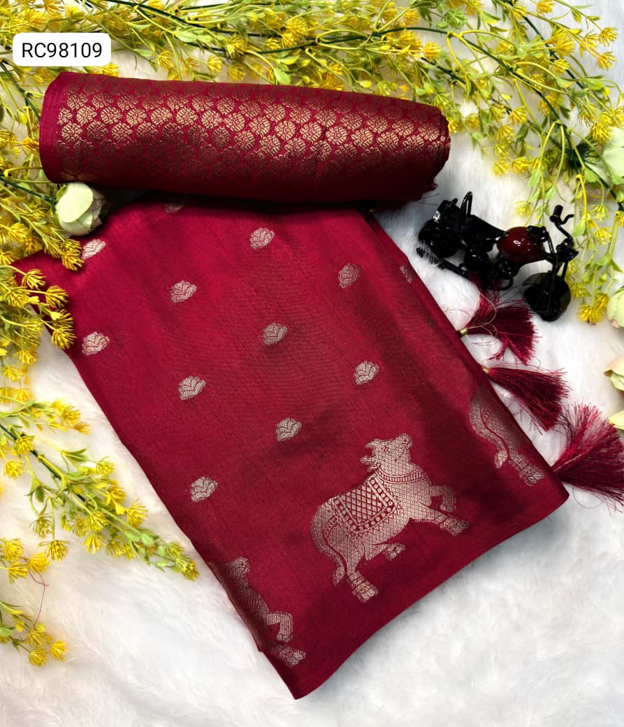 Soft Dola Silk Saree – Uniform Design with Jacquard Butti & Contrast Zari Cow Borders