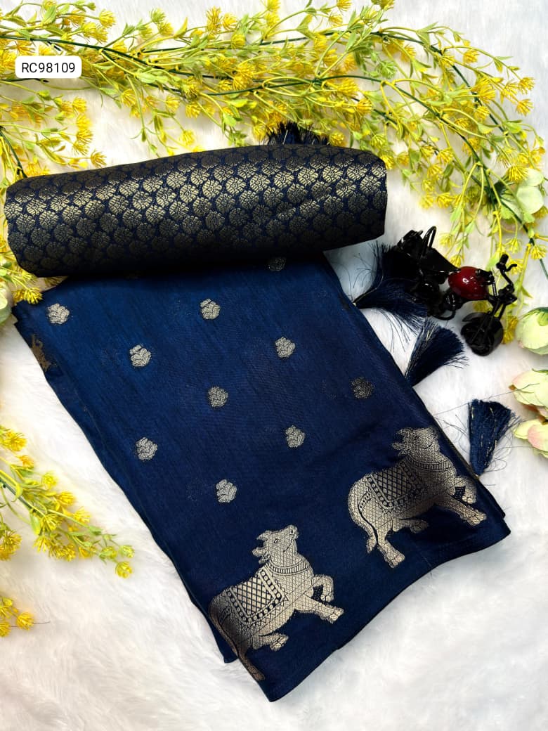 Soft Dola Silk Saree – Uniform Design with Jacquard Butti & Contrast Zari Cow Borders