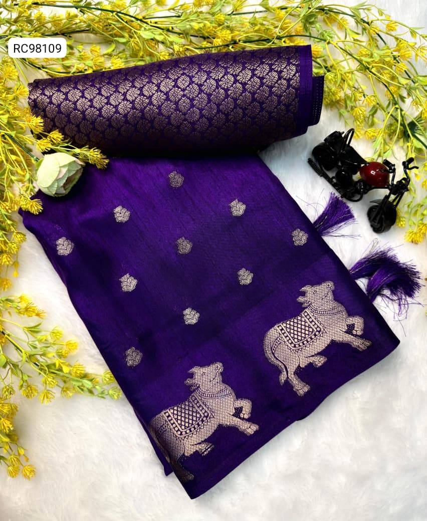 Soft Dola Silk Saree – Uniform Design with Jacquard Butti & Contrast Zari Cow Borders