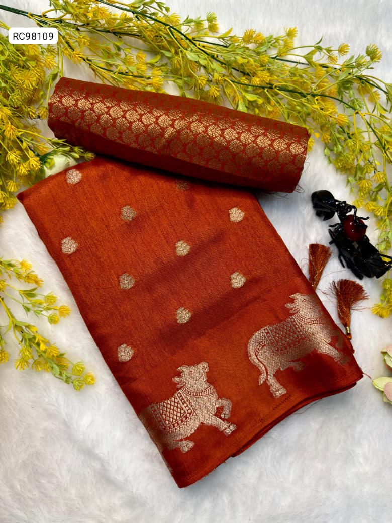 Soft Dola Silk Saree – Uniform Design with Jacquard Butti & Contrast Zari Cow Borders