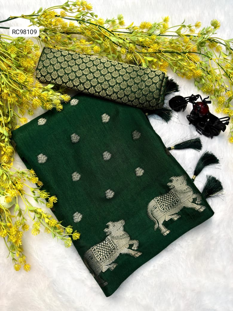 Soft Dola Silk Saree – Uniform Design with Jacquard Butti & Contrast Zari Cow Borders