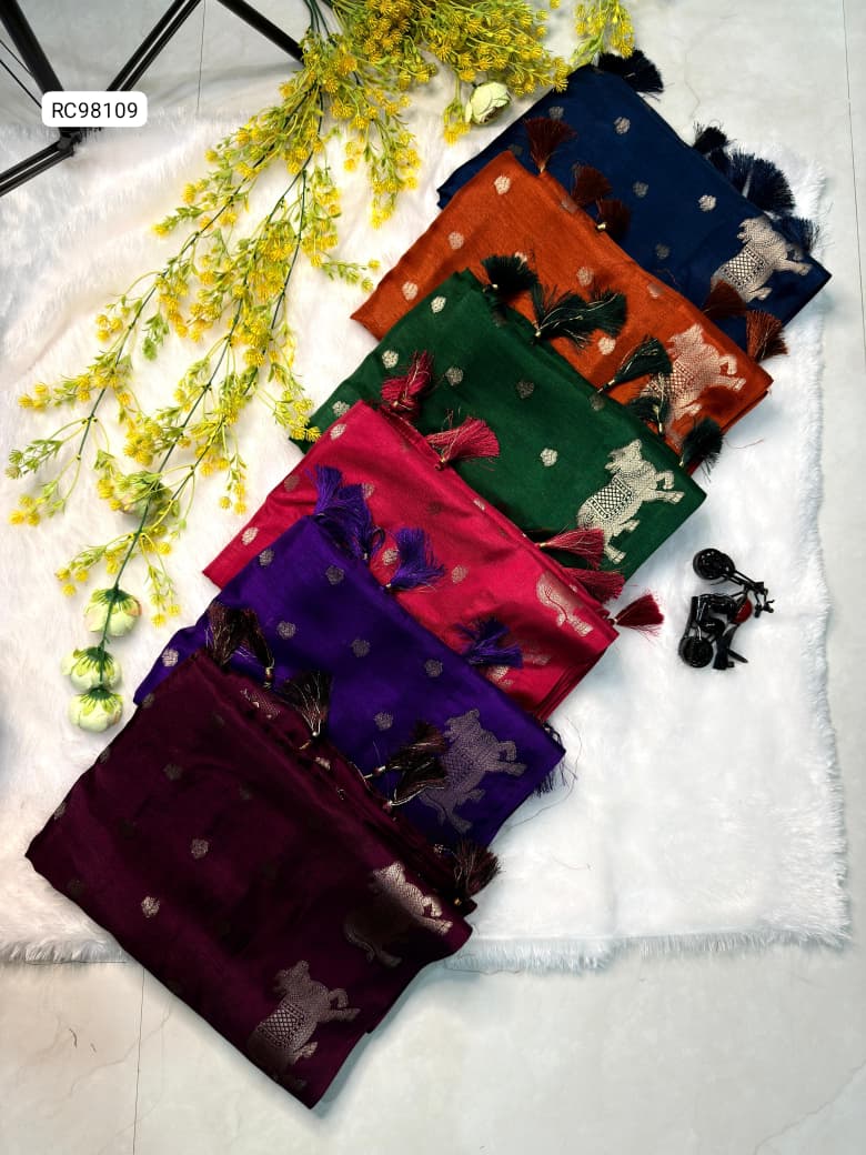 Soft Dola Silk Saree – Uniform Design with Jacquard Butti & Contrast Zari Cow Borders