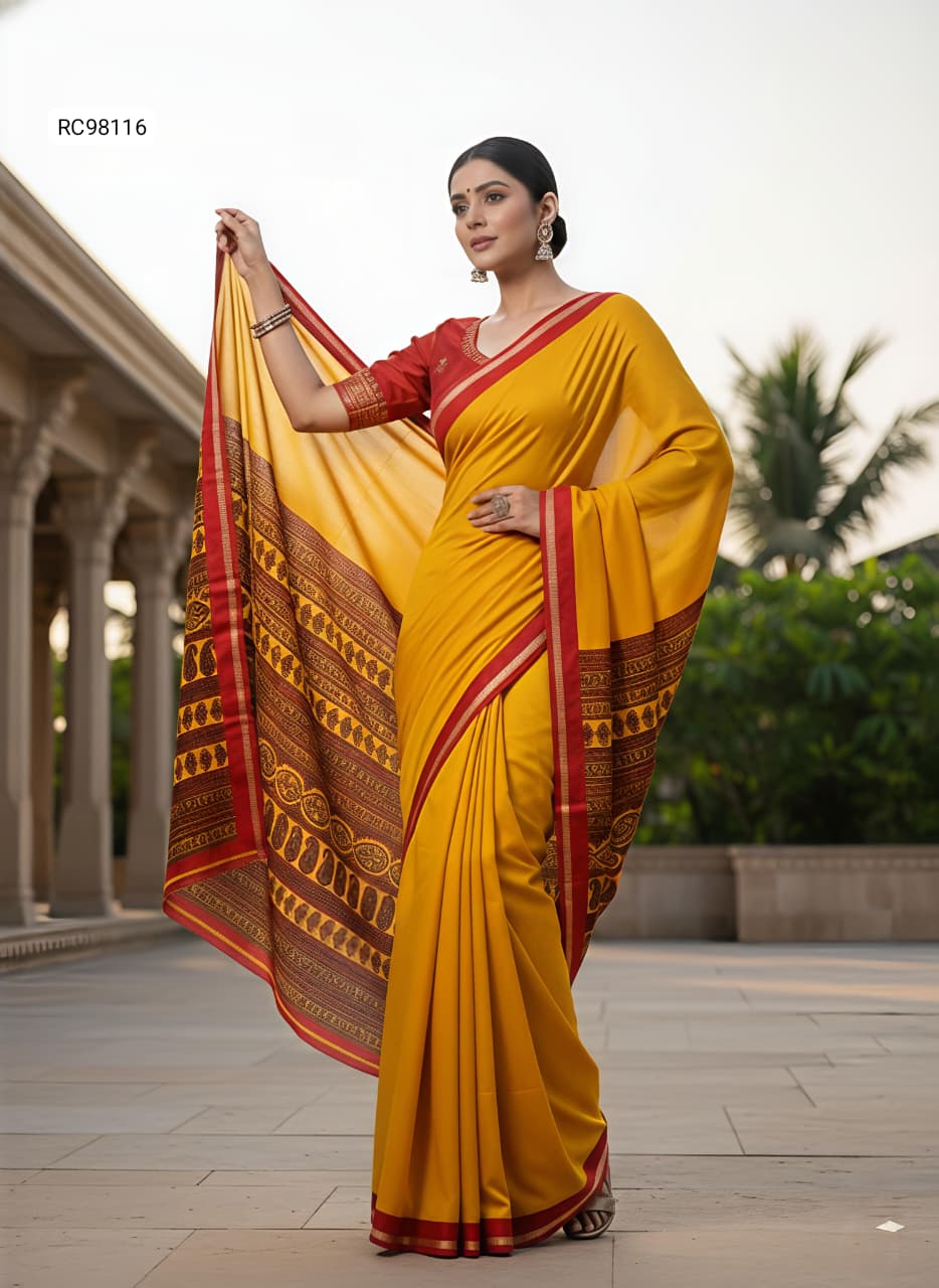 Heavy Crackle Silk Saree – Jacquard Border & Matched Blouse