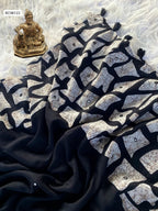 Heavy Faux Georgette Saree – Mosaic Digital Print & Mirror Work