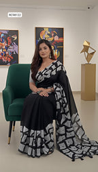 Heavy Faux Georgette Saree – Mosaic Digital Print & Mirror Work