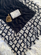 Heavy Faux Georgette Saree – Mosaic Digital Print & Mirror Work